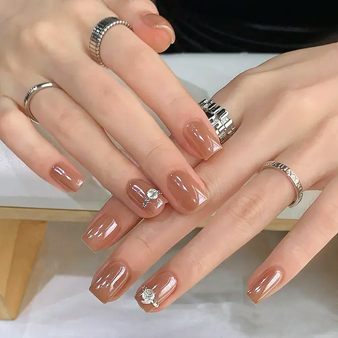 纯手工穿戴美甲成品短款显白温柔高级裸透粉橘月光银闪钻上班百搭,彩妆/香水/美妆工具,穿戴甲/甲片,淘宝优惠券,粉丝福利购,淘宝优惠卷