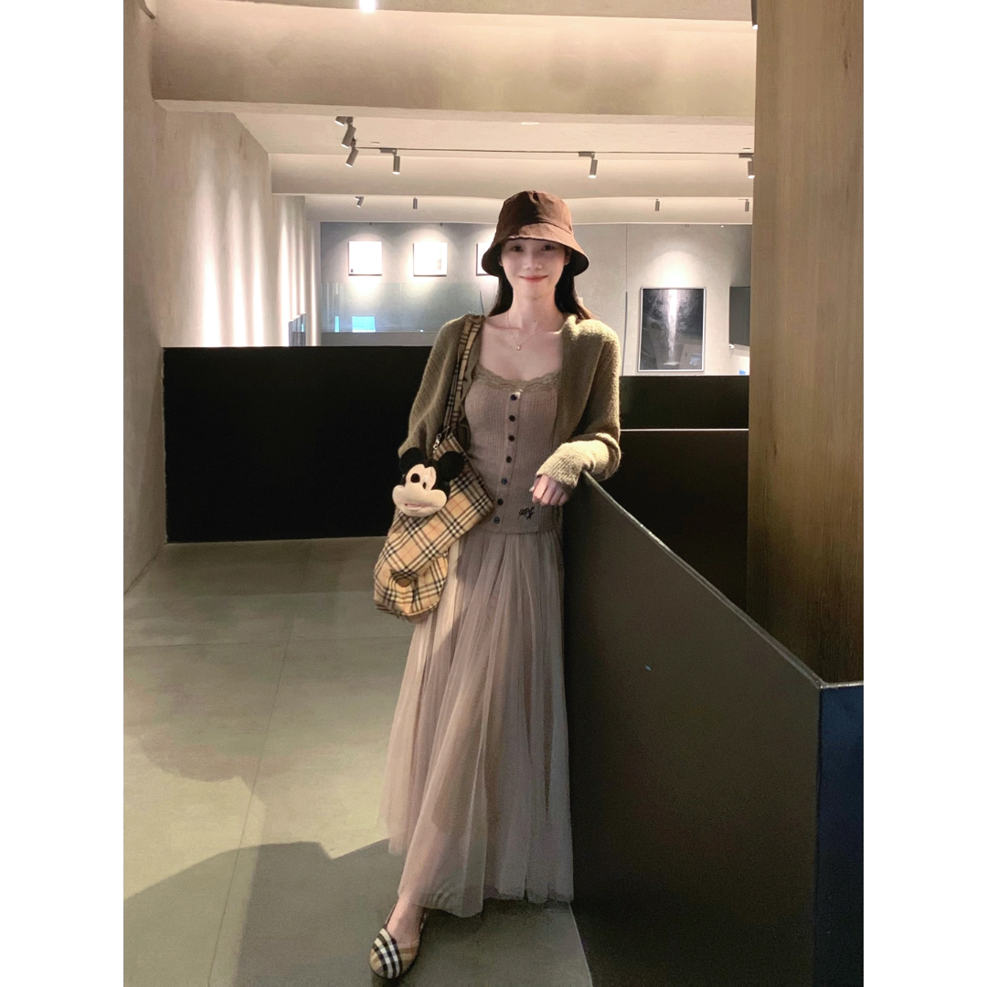 秋季早秋针织开衫吊带半身裙秋套装秋装女款2026新款女搭配一整套