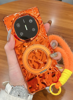 适用华为matex7手机壳橙色新款matex6创意解压360支架MateX5翻盖折叠屏电镀外壳mate x3硬壳防摔手绳保护套女