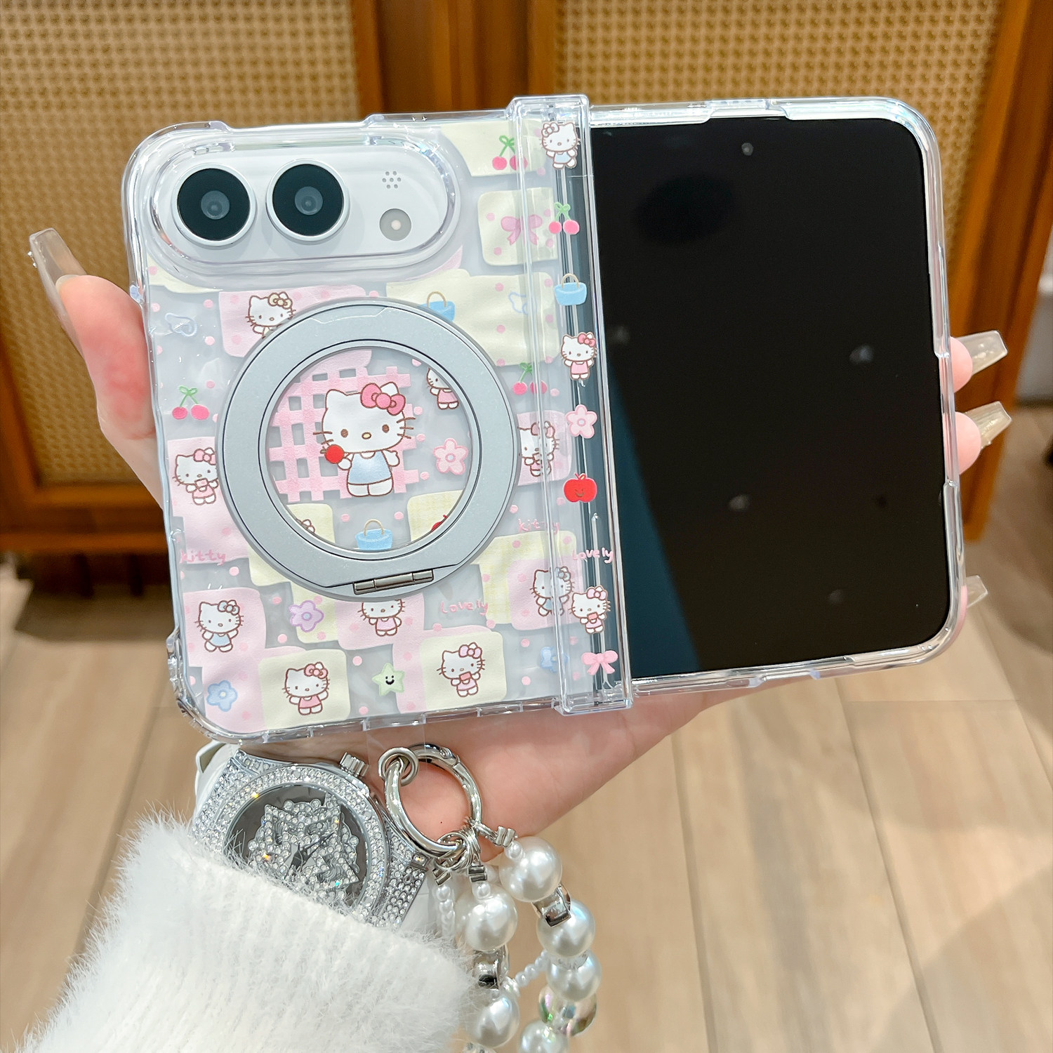 可爱卡通猫咪适用iPhone Duo手机壳新款苹果Duo折叠外壳iPhone18 duo全包中轴旋转支架防摔简约保护套