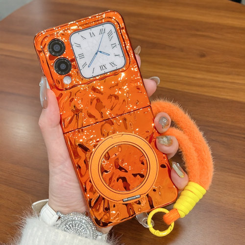 折叠屏橙色支架防摔硬壳保护套女