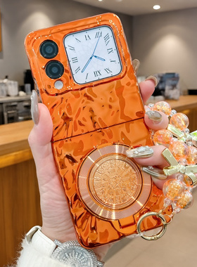 适用华为novaflip手机壳新款电镀橙色novaflipS百福支架Nova Flip折叠屏红色硬壳Nova FlipS防摔手提链保护壳