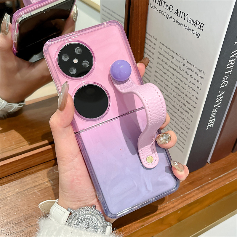 适用华为pocket2手机壳相框粉紫渐变pocketS折叠屏全包个性简约防撞防摔手机套p50pocket圆珠手带女款保护套