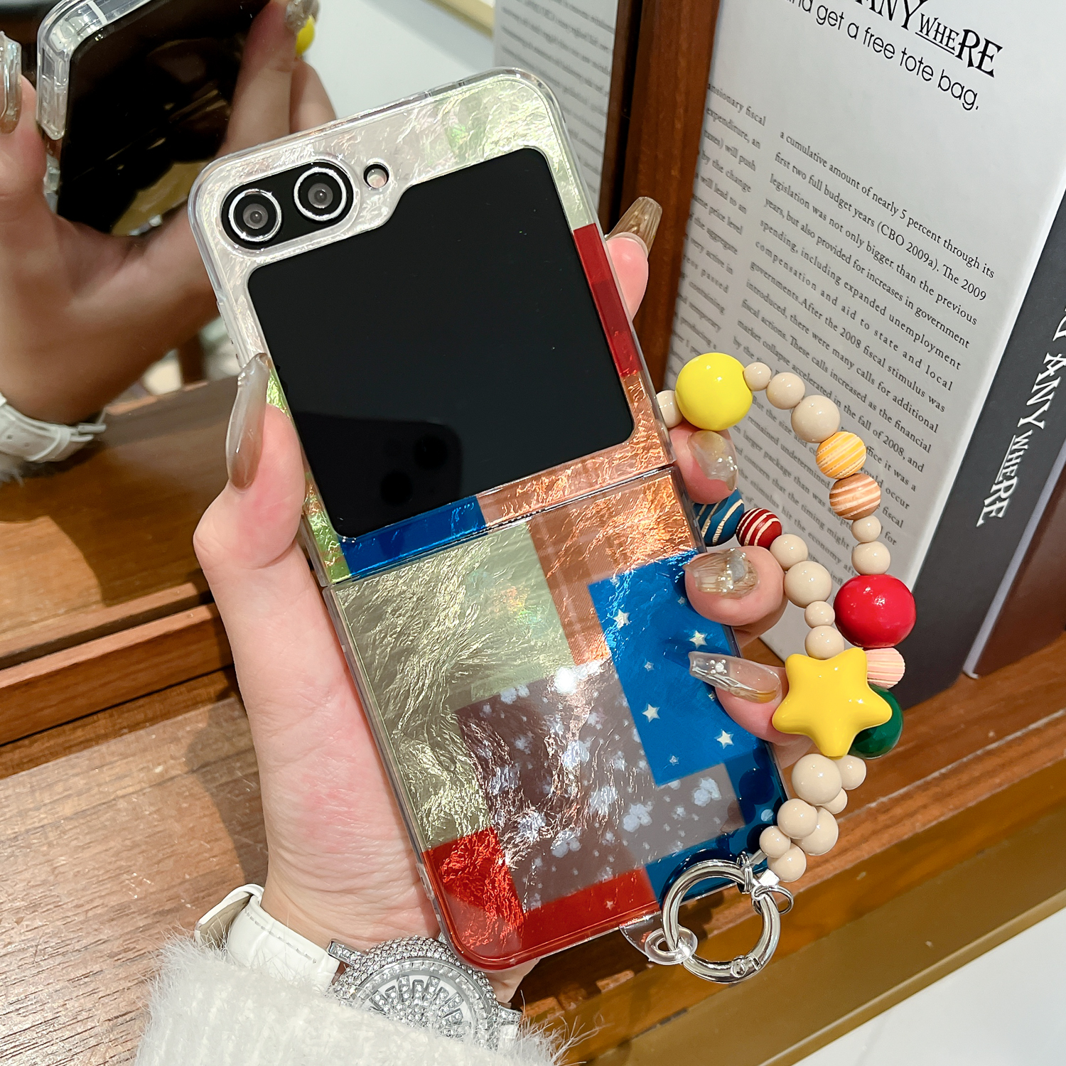 新款锡纸纹拼格星星手链手链