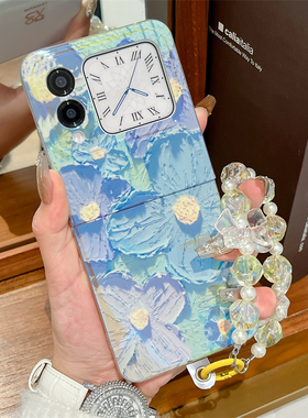 适用于华为novaflip手机壳新款novaflip小折叠屏油画花Nova FlipS全包防摔手机套个性蝴蝶结手链女硅胶保护套