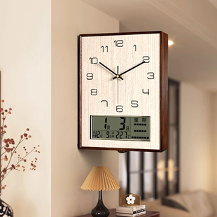 简约高级感双面挂钟客厅钟表挂墙拐角时钟新款万年历创意家用
