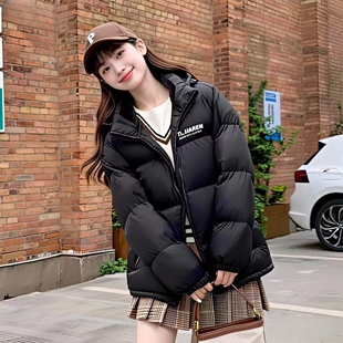 亮世秋黑色棉服女 短款连帽2025年新款冬季情侣男加厚面包羽绒服