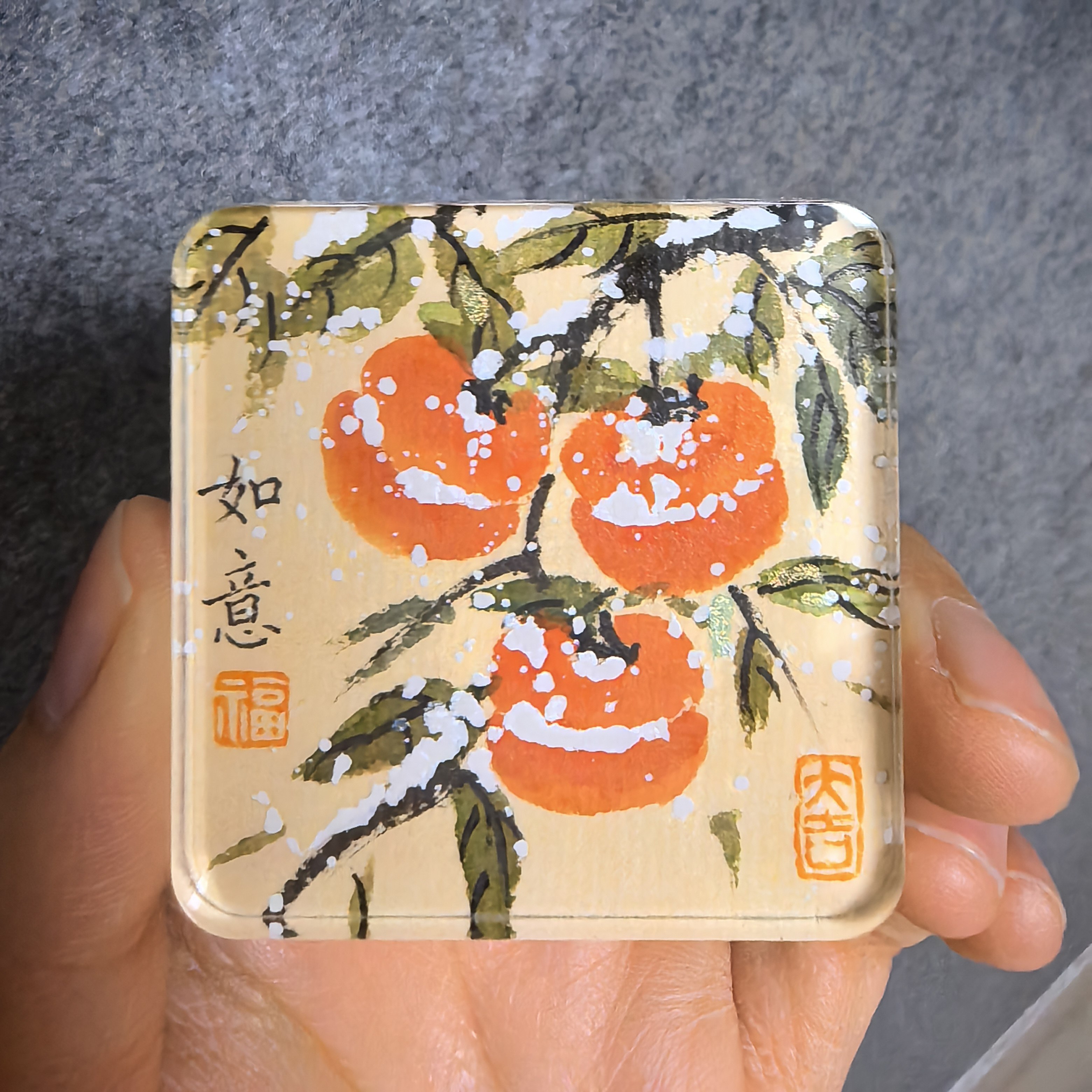 国画纯手绘柿子冰箱贴一对事事如意亚克力冰箱贴可定制,家居饰品,冰箱贴,淘宝优惠券,粉丝福利购,淘宝优惠卷