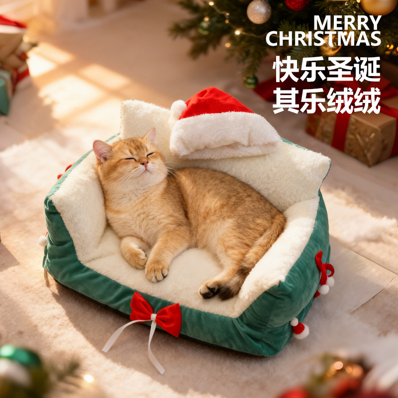 猫窝四季通用圣诞节保暖床屋垫子圣诞猫窝猫咪狗狗窝睡觉宠物用品