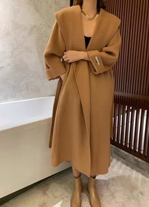 冬季新款双面翻领羊绒大衣女长款 气质腰带双面羊毛毛呢外套