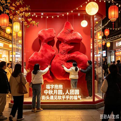 巨型毛绒抱抱福落地美陈摆件