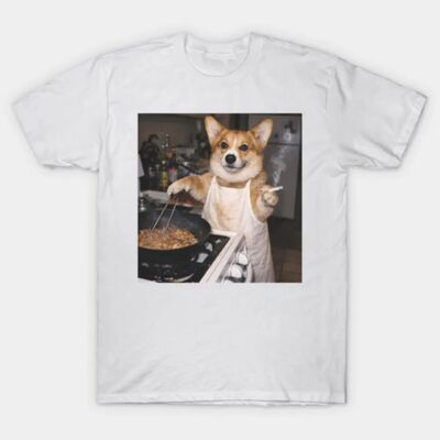 Chef Corgi Dog Cooking In Kitchen Meme T-shirt For Men Women