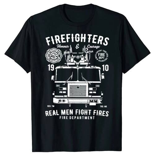 Funny Firefighters Fire Truck Fireman Graphic T Shirts Men C