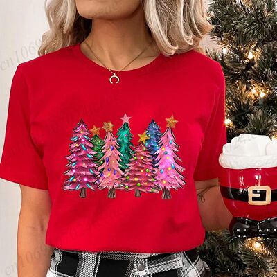 Christmas Tree Graphic Print T-Shirt Funny Christmas Holida