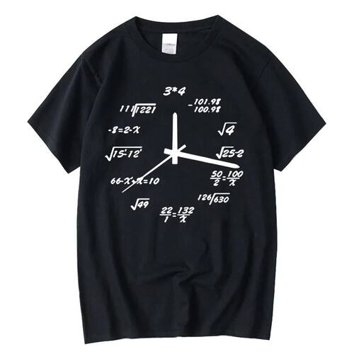 Men's T-shirt 100% Cotton Casual Funny Math Clock Print Summ