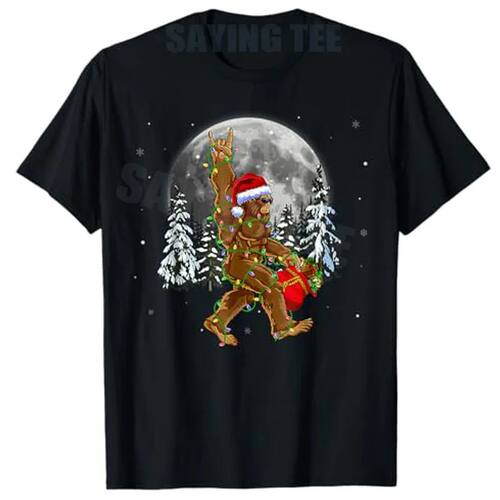 Bigfoot Santa Christmas Tree Lights Funny Xmas Sasquatch T-S