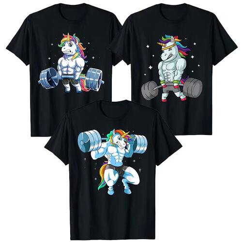 Unicorn Weightlifting T-Shirt Deadlift Fitness Gym Women Men