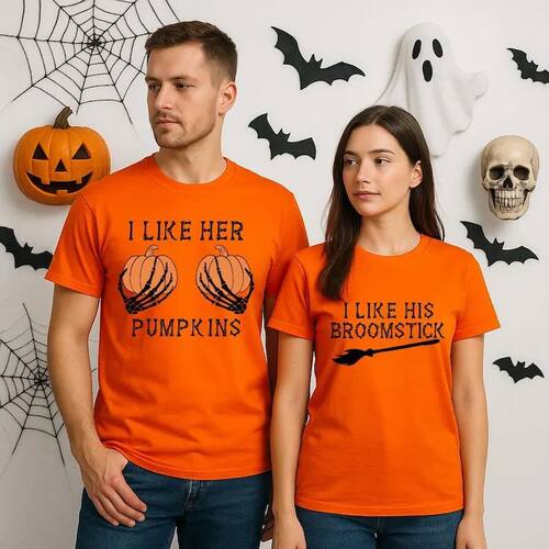 Funny Halloween Couple Shirts I Like Her Pumpkins & I Like H