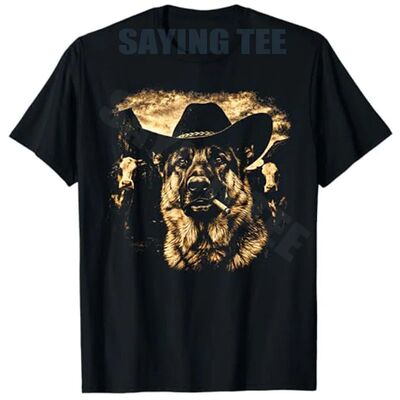 German Shepherd Western Graphic Cowboy Dog Smoking T-Shirt R