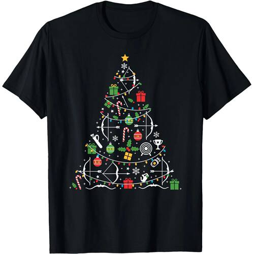 Archery Christmas Tree Lights Xmas Archer T Shirts Men Cotto