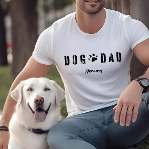 Custom Dog Dad T-Shirt Personalized Dog Name Paw Print Casua