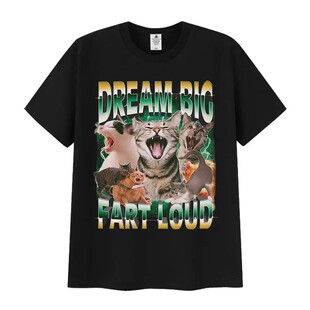 Dream Big Fart Loud Funny Cat Meme Graphic T Shirts Men Wome