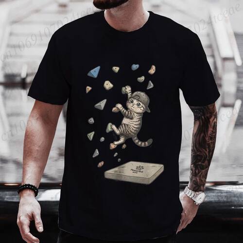 Bouldering Cat Men's T-Shirt Rock Climbing Cat Graphic Tee S