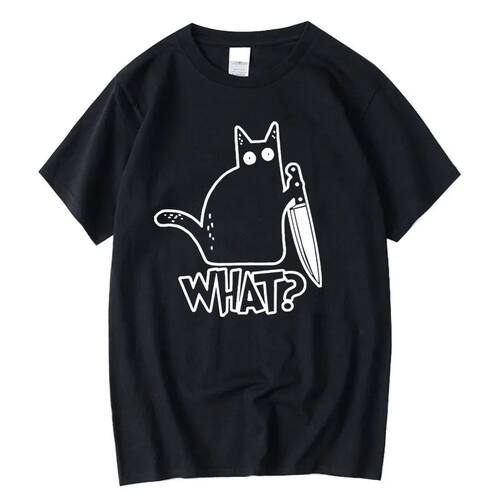 Men's T-shirt High Quality Cotton Blend Knife Cat Print Men