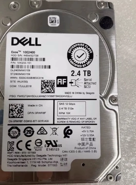 DELL 2.4TB 10k 512e SAS 12Gbps 2.5寸 ST2400MM0159 0RWR8F硬盘