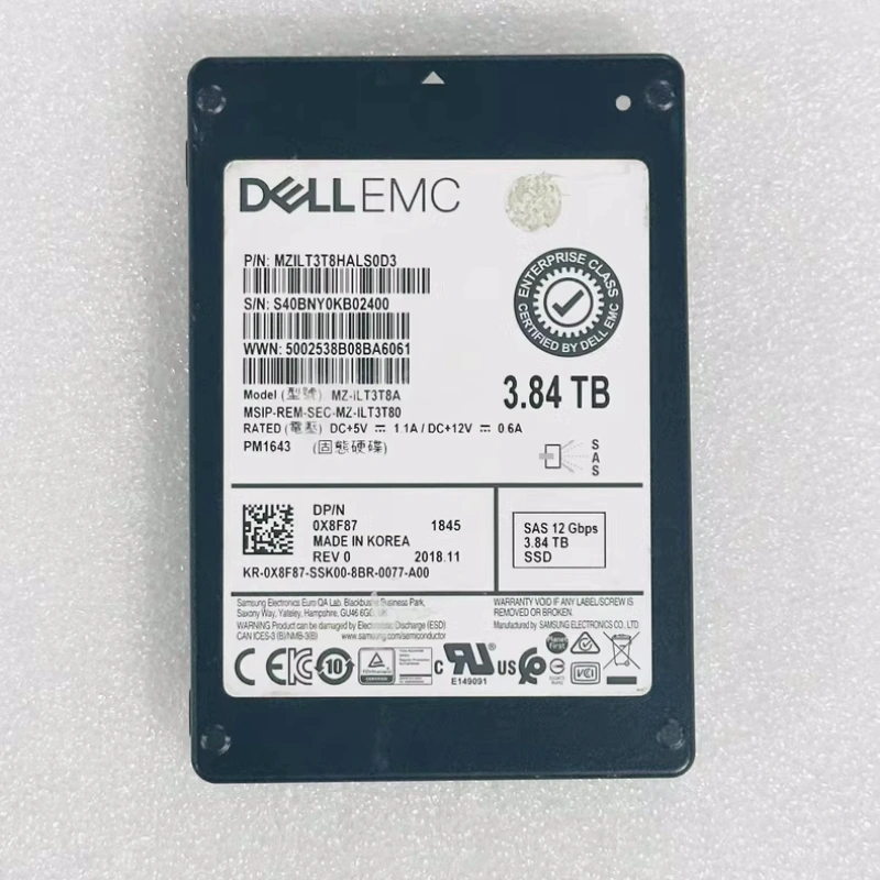 Dell/戴尔 3.84TB SSD 固态硬盘 SAS 12G PM1643 PN:0X8F87 原装