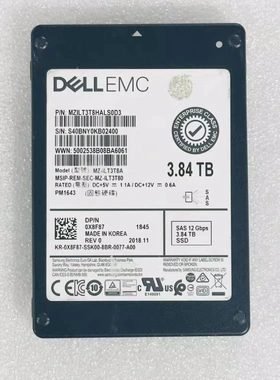 Dell/戴尔 3.84TB SSD 固态硬盘 SAS 12G PM1643 PN:0X8F87 原装