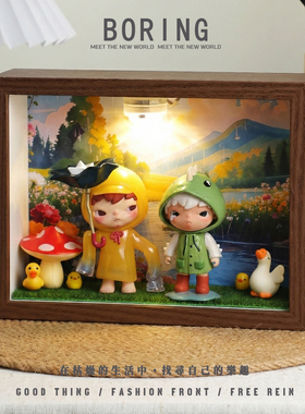 泡泡玛特小野盲盒手办收纳展示架桌面装饰小摆件灯光造景相框礼物