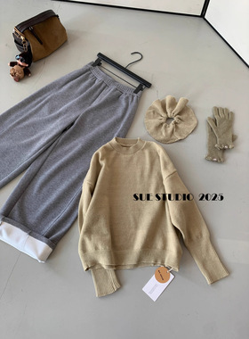 SUE冬季新款韩系氛围感落肩袖套头毛衣慵懒风软糯针织上衣女97889