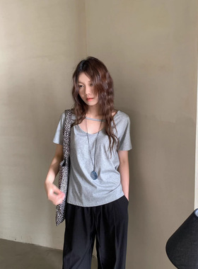 SUE 夏季新款前后两穿设计短袖T恤十三行韩系休闲百搭上衣女79128
