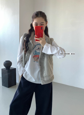 韩系简约小象印花云朵棉长袖T恤女冬季宽松慵懒风显瘦上衣潮97155