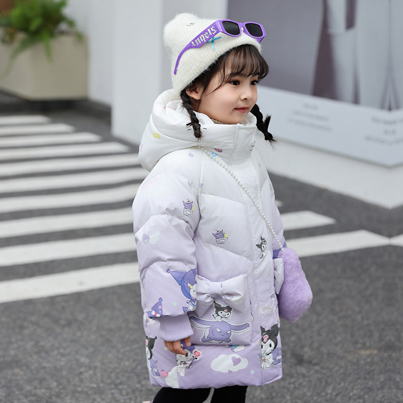 女童卡通公主羽绒服加厚中长款