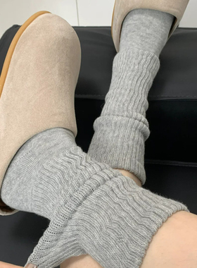 灰色小腿袜子女款秋冬长筒袜雪地靴堆堆袜冬季保暖厚袜子白色长袜