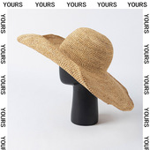 15cm大檐帽可折叠手工编织钩针拉菲草大檐帽户外沙滩遮阳造型草帽