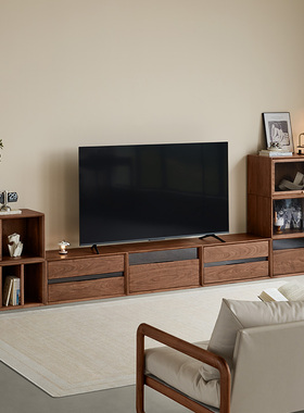 北美黑胡桃木电视柜自由随意组合模块矮柜实木客厅落地书柜展示柜