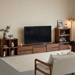 北美黑胡桃木电视柜自由随意组合模块矮柜实木客厅落地书柜展示柜