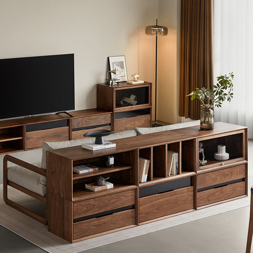 北美黑胡桃木客厅隔断柜边柜书柜自由随意组合模块实木书房展示柜