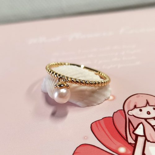 925纯银镀14金珍珠纽绳款戒指款