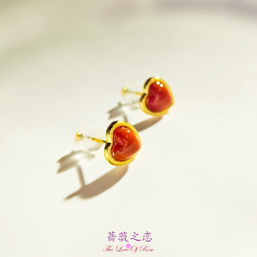 复古南红玛瑙S925镀金爱心耳钉