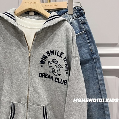 2025秋季童装新款印花休闲外套宽松拉链开衫水手男女童海军领卫衣