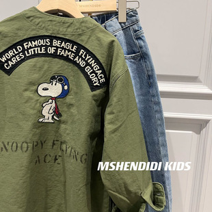 2026王炸款 春秋新品日系史努狗男女童无领V领宽松棉开衫外套亲子