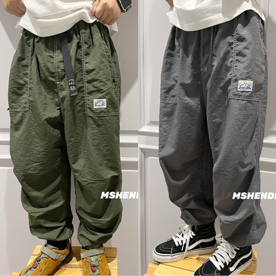 2025夏季童装山系户外风明线休闲工装哈伦裤男童速干运动裤防蚊裤