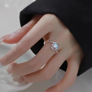 椭圆月光石戒指女ins小众设计高级感开口可调节轻奢指环时尚尾戒