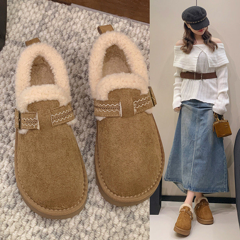 勃肯鞋毛绒女鞋冬2025新款超火巨好看厚底一脚蹬毛茸茸保暖雪地靴