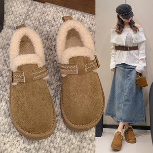 勃肯鞋毛绒女鞋冬2025新款超火巨好看厚底一脚蹬毛茸茸保暖雪地靴