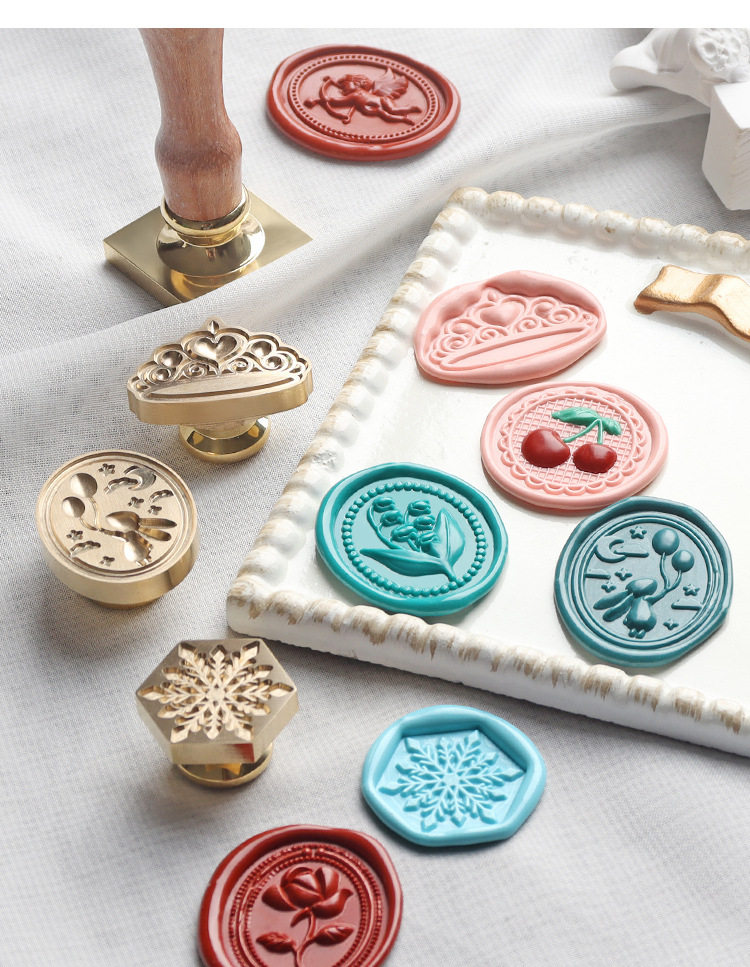 浮雕火漆印章异形雪花礼盒套装DIY手账工具蝴蝶结玫瑰锌合金章头